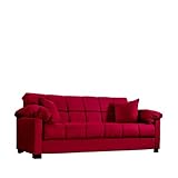 IMAGE OF Handy Living CAC4-S1-AAA47 050 Living Room Convert-A-Couch Microfiber Sleeper Sofa With Pillow Top Arms, Crimson With 2 Decorative Decorative Throw Pillows