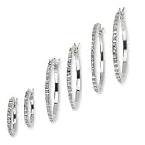 Sterling Silver Diamond Mystique Round Hinged Hoop Earrings Set - JewelryWeb