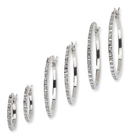 Genuine IceCarats Designer Jewelry Gift Sterling Silver Diamond Mystique Oval & Round Hoop Earrings Set