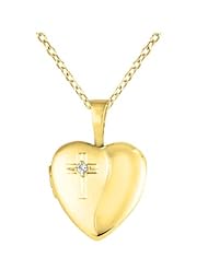 Gold over silver 0.01ct White Diamonds SS & Yg Heart Shaped Cross Locket w/ Dia Necklace (G-H, SI1-SI2)