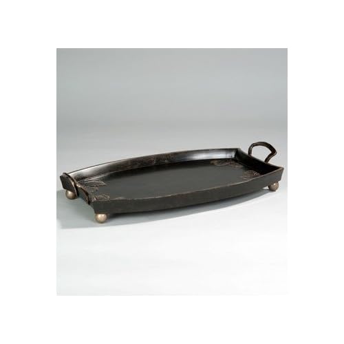 PC5048 Hand Carved Wood Tray with Wrought Iron Handles