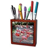 Birds - Flamingos - Tile Pen Holders-5 inch tile pen holder