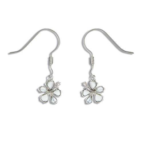 Sterling Silver Hawaiian White Turquoise Hibiscus Earrings