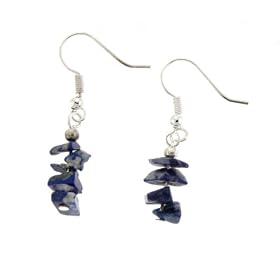Lapis Lazuli Chip Earrings - Silver Plated by 