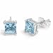  : STERLING SILVER SQUARE SIMULATED AQUAMARINE CZ STUD EARRINGS