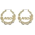 Playboy Earrings Gold Plated Bamboo Hoops Pierced Authentic Licensed Jewelry CPBE2828