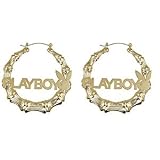 Playboy Earrings Gold Plated Bamboo Hoops Pierced Authentic Licensed Jewelry CPBE2828