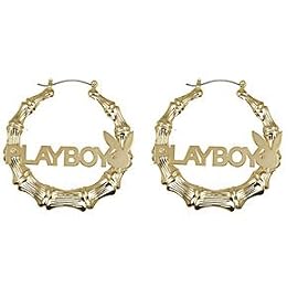 Playboy Earrings Gold Plated Bamboo Hoops Pierced Authentic Licensed Jewelry CPBE2828