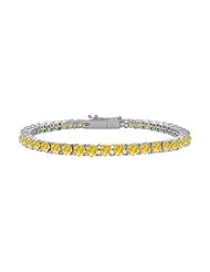 14K White Gold Yellow Sapphire Prong-Set 4.00 CT TGW Tennis Bracelet