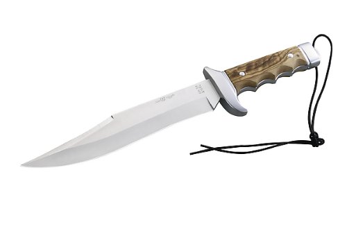 Nieto-Bowie, Stahl AN.58, Klinge 23 cm, Olivenholz-Schalen, braune Lederscheide