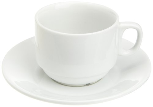 Kitchen Supply 8114 White Porcelain Cappuccino Cup and Saucer, 6-ounce