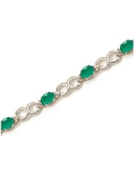 10K White Gold Oval Emerald and Diamond Bracelet by Jewelry Mountain