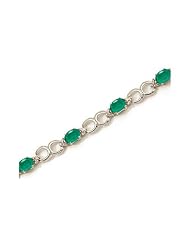 14K White Gold Oval Emerald and Diamond Bracelet by Jewelry Mountain