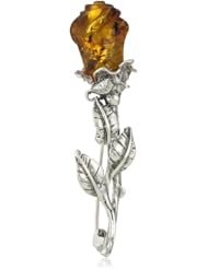 Sterling Silver and Amber Elegant Rose Brooch