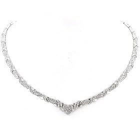 Buy 1.00 Carat Diamond and Sterling Silver Kisses and Hugs Necklace by Netaya