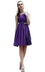 A-line Beaded Ruched One Shoulder Sleeveless Velvet Prom Dress/Party Dress 