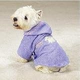 Casual Canine Gingham / Terry-cloth Dog Bathrobe - Purple with Lamb on Back -- Small