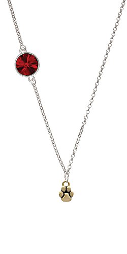 Mini Rounded Gold Tone Paw Delicate Red Rivoli Crystal Necklace
