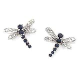 14k White Gold, Diamond & Sapphire Dragonfly Earrings (0.56ctw)