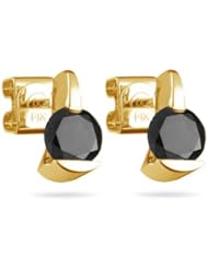 2.00 Cts of 5.65-6.37 mm AA Round Black Diamond Stud Earrings in 14K Yellow Gold-Special Security Backs