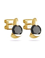 2.00 Cts of 5.65-6.37 mm AAA Round Black Diamond Stud Earrings in 14K Yellow Gold-Special Security Backs