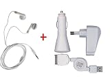 Stereo Headset, USB Synckabel (mit Ladefunktion), Reiselader und KFZ-Ladekabel im Set für iPod nano 2