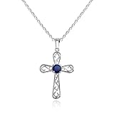 Sterling Silver Simulated Sapphire Cross Pendant, 17-19"