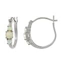 Sterling Silver Created-Opal Three-Stone 1/2 Hoop Earrings