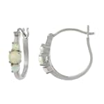 Sterling Silver Created-Opal Three-Stone 1/2 Hoop Earrings