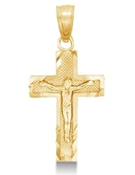 Solid 14K Yellow Gold Jesus Crucifix Cross Pendant Charm (Height = 3/4" , Width = 1/2")