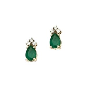 Buy 14K Yellow White Gold 0.12 ct. Diamond and 1 3 8 ct. Teardrop Shaped Emerald Earrings by Katarina