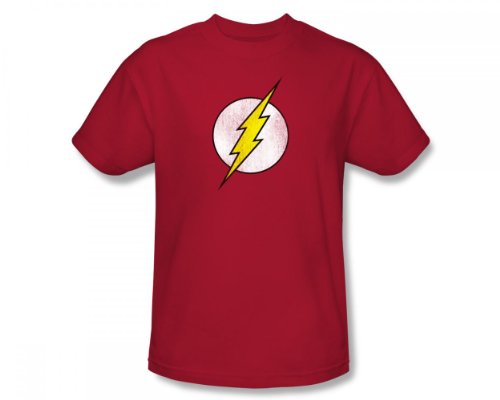  The Flash Logo Distressed Adult S/S T-shirt in Red by DC Comics