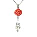 Red Coral Rose Cultured Pearl Tail Silver Pendant / Necklace