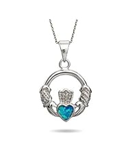 Sterling Silver Opal Heart Claddagh Pendant