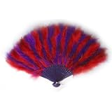 Large Red and Purple Feather Hand Fan New for costume, halloween, dance