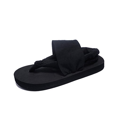 SPO4u Women's Lightweight Slingback Yoga Mat Flip-flops Thong Sandals Black 35