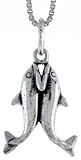 Sterling Silver Kissing Dolphin Pendant, 11/16 in. (18mm) tall