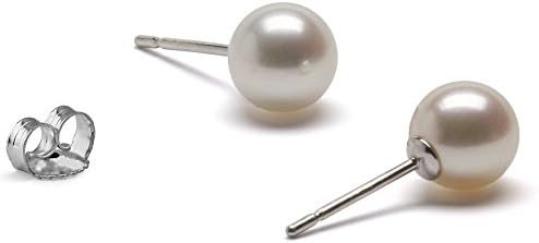 Savannah Pearls AAA 6.5-7mm White Round Cultured Freshwater Pearl Stud Earrings (Sterling Silver)