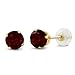 Gem Stone King 14K Yellow Gold Red Garnet Stud Earrings | 1.30 Cttw | Gemstone Birthstone | Round Cut 5MM | Gold Earrings For Women Men