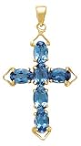 14k Gold & Blue Topaz Cross (3.42ctw)