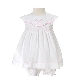 Baby Infant Girls Clothes WHITE SMOCKED Dress RARE EDITIONS 12-24M
