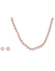 Pink Freshwater Cultured Pearl Girls Necklace and Earrings Set with Sterling Silver Clasp (6-6.5mm), 15"