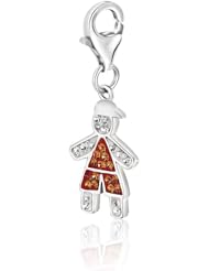Sterling Silver Boy Charm Bedecked with Orange and White Tone Crystals