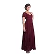 Ladies Burgundy Mid Jeweled V Cut 2 Shoulder Sleeve Long Dress