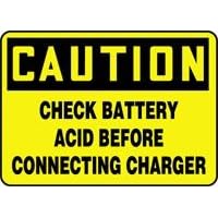 CAUTION CHECK BATTERY ACID BEFORE CONNECTING CHARGER 10 x 14 Dura Aluma-Lite Sign by Accuform