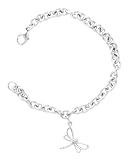 Sterling Silver Diamond Dragonfly Charm Bracelet, 6.75