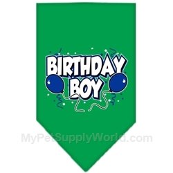 Dog Supplies Birthday Boy Screen Print Bandana Emerald Green Large