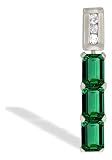 14K White Gold Emerald-cut Created Emerald and Diamond 3-Stone Pendant