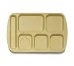 Food Service Rectangular Compartment Lunch Tray, 6 Compartment, Left-Handed, Sandstone /One Dozen (12) Trays Per Case