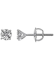 14k White Gold Natural Round Brilliant Cut Diamond Stud Earrings Martini Setting (1/2 Carat, SI Clarity, F Color)